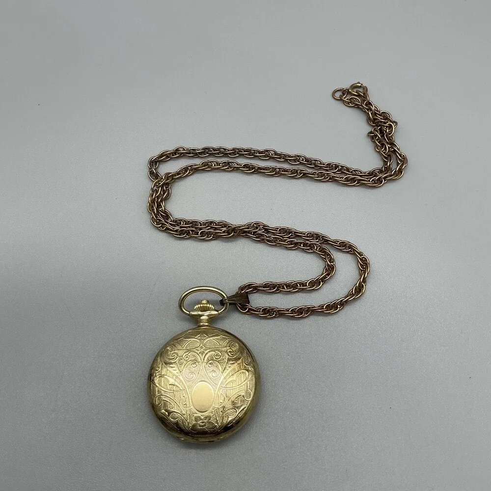 Vintage North Star Watch Pendant Women 36mm Gold Full Hunter Manual Wind Chain